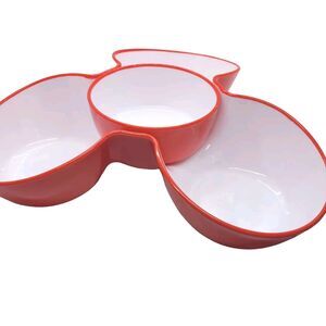 2 Piece Orange White Melamine Dip Appetizer Dish Retro Look Box Asymmetric Boxed